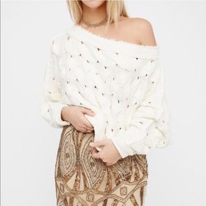 Free People Desert Sands Cable Pullover in Ivory Size Small Knit